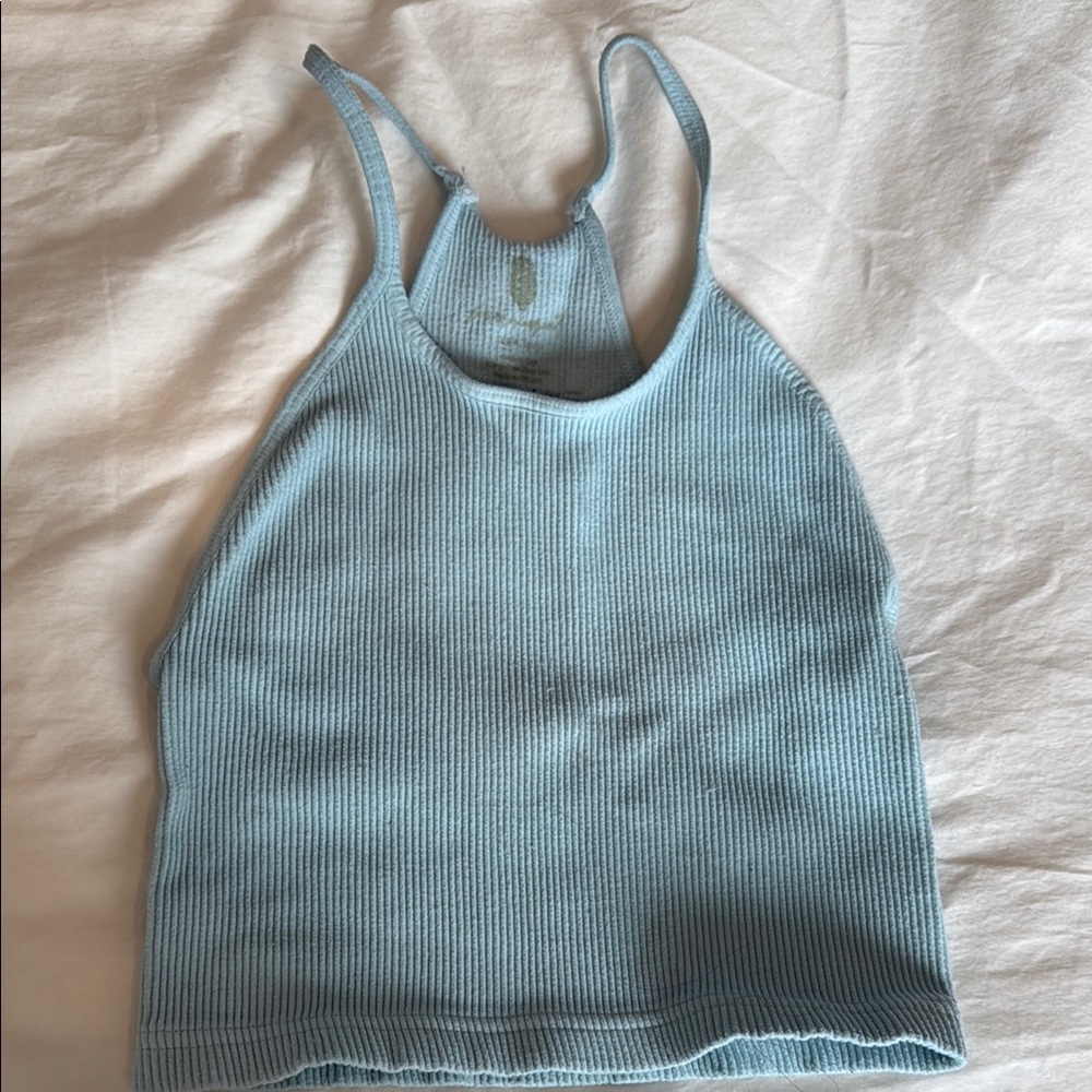 Light Blue Ribbed Knit Tank Top
